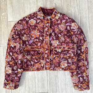 Avec Les Filles burgundy quilted cropped floral jacket size Small boho fly front